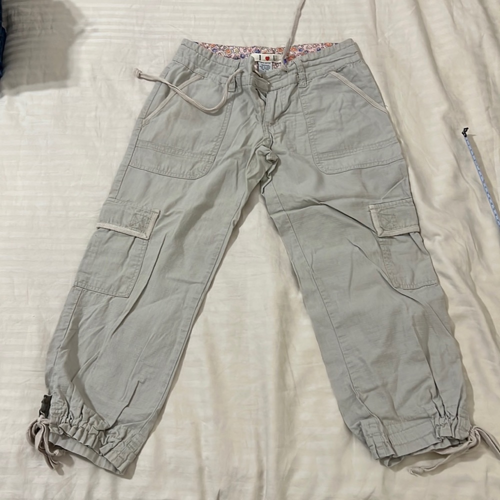 Women's Light Gray Cargo Capris - Drawstring Hem